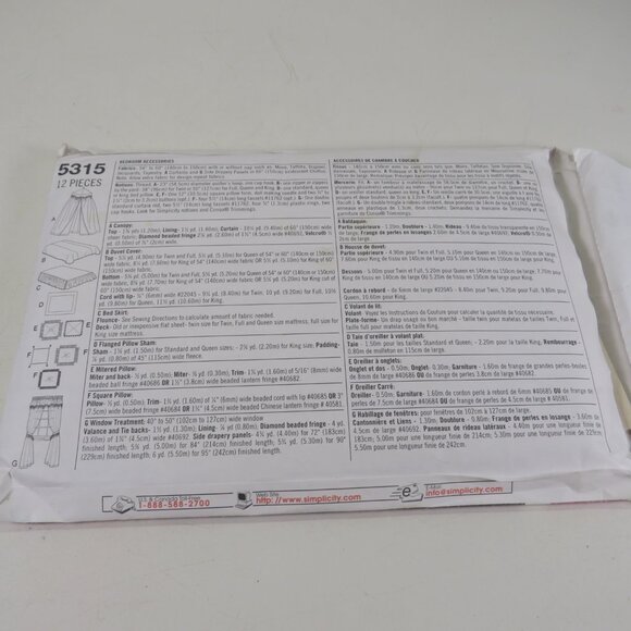 Simplicity 5315 Sewing Pattern UNCUT Canopy, Duvet Cover, Bed Skirt, etc - Picture 6 of 9